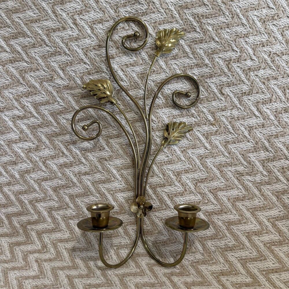 Vintage Home Interiors HOMCO Gold Metal Leaf Wall Sconce Candle Holder